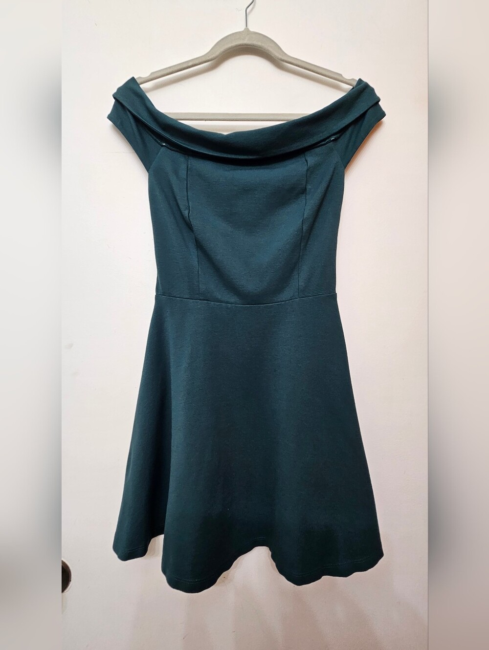 Lulu's Teal Off-Shoulder Fit & Flare Dress